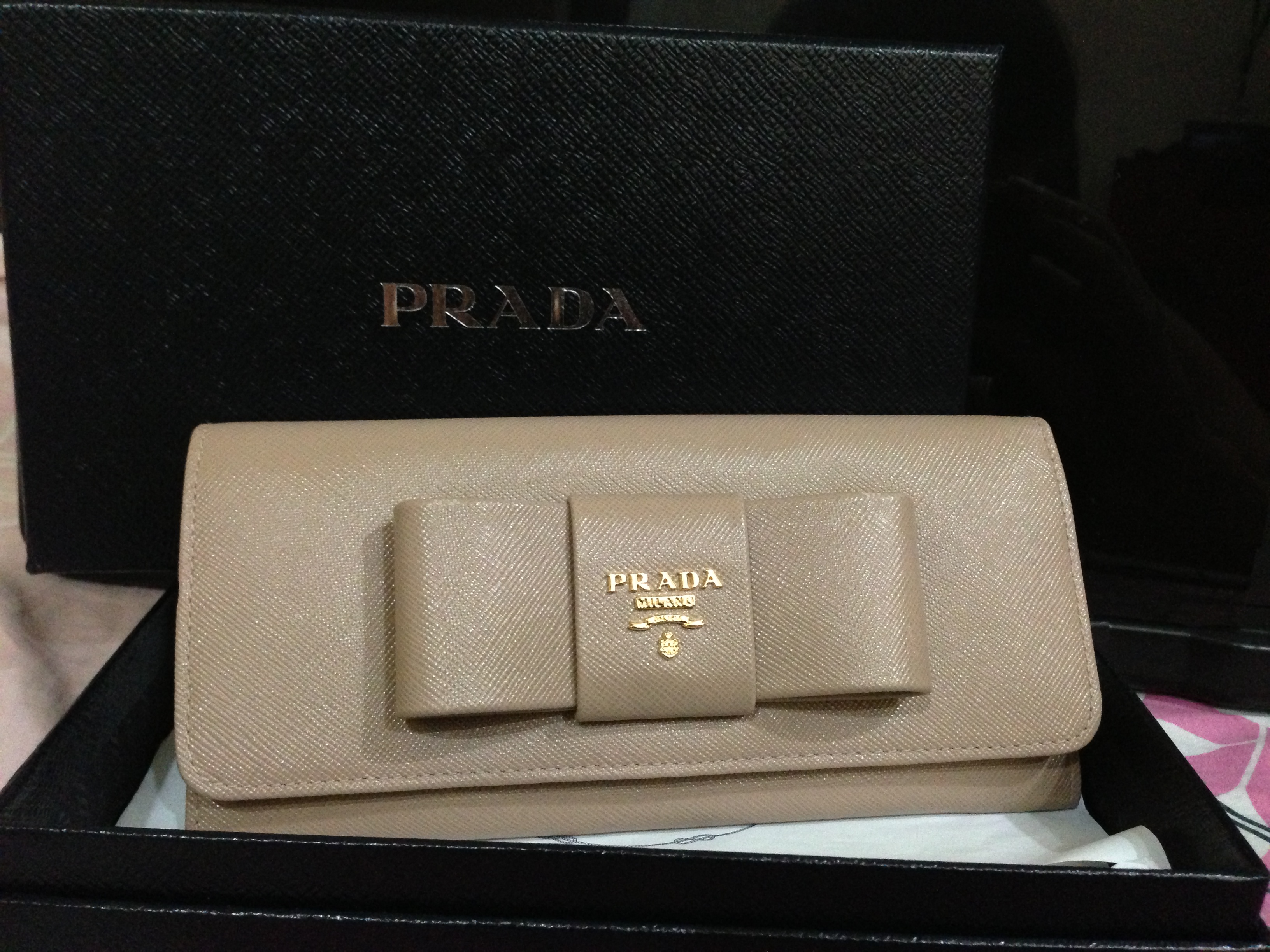 Prada Saffiano Leather Wallet with leather bow 1M1132 | finzeans  